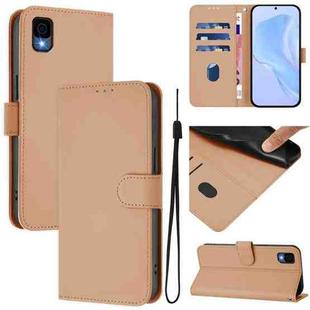 For TCL 30Z T602DL Skin Feel Solid Color Leather Phone Case with Lanyard(Nude)