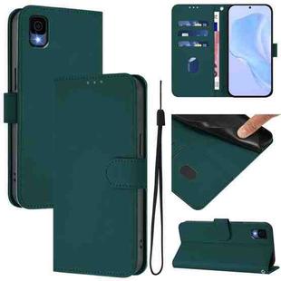 For TCL 30Z T602DL Skin Feel Solid Color Leather Phone Case with Lanyard(Dark Green)