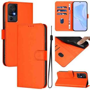 For TCL 40 SE Skin Feel Solid Color Leather Phone Case with Lanyard(Orange)