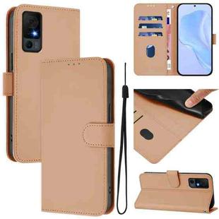 For TCL 40 XL / 40 T T608DL Skin Feel Solid Color Leather Phone Case with Lanyard(Nude)