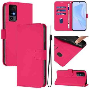 For TCL 40 R 5G Skin Feel Solid Color Leather Phone Case with Lanyard(Rose Red)