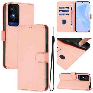 For TCL 50 5G / 50 XE NxtPaper 5G Skin Feel Solid Color Leather Phone Case with Lanyard(Pink)