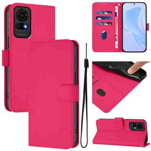 For TCL 50 LE Skin Feel Solid Color Leather Phone Case with Lanyard(Rose Red)