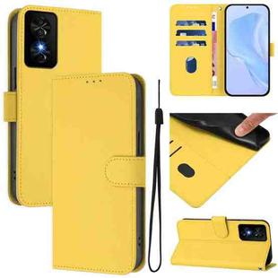 For TCL 50 SE Skin Feel Solid Color Leather Phone Case with Lanyard(Lemon Yellow)