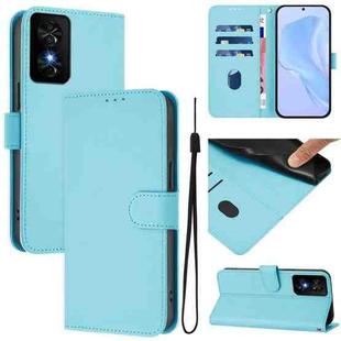 For TCL 50 SE Skin Feel Solid Color Leather Phone Case with Lanyard(Sky Blue)