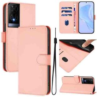 For TCL 50 XE Skin Feel Solid Color Leather Phone Case with Lanyard(Pink)