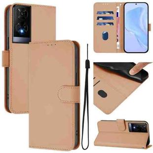 For TCL 50 XE Skin Feel Solid Color Leather Phone Case with Lanyard(Nude)