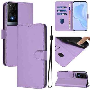 For TCL 50 XE Skin Feel Solid Color Leather Phone Case with Lanyard(Lavender Purple)