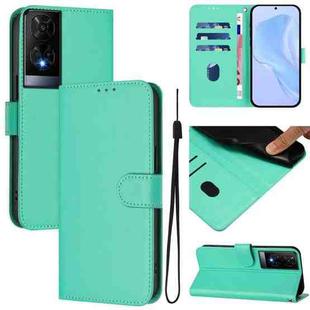 For TCL 50 XE Skin Feel Solid Color Leather Phone Case with Lanyard(Green)