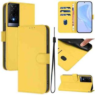 For TCL 50 XE Skin Feel Solid Color Leather Phone Case with Lanyard(Lemon Yellow)