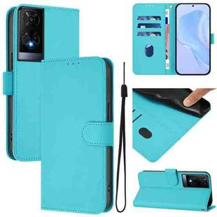 For TCL 50 XE Skin Feel Solid Color Leather Phone Case with Lanyard(Lake Blue)