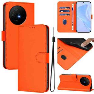 For TCL 50 XL Skin Feel Solid Color Leather Phone Case with Lanyard(Orange)