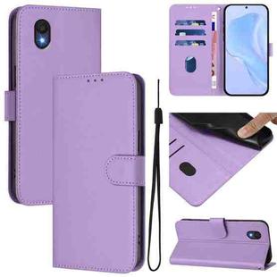 For TCL 201 Skin Feel Solid Color Leather Phone Case with Lanyard(Lavender Purple)