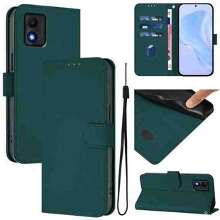 For TCL 303 Skin Feel Solid Color Leather Phone Case with Lanyard(Dark Green)