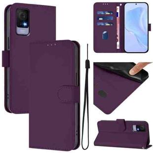 For TCL 405 / 406 / 408 Skin Feel Solid Color Leather Phone Case with Lanyard(Violet)