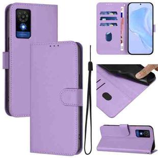 For TCL 501 Skin Feel Solid Color Leather Phone Case with Lanyard(Lavender Purple)