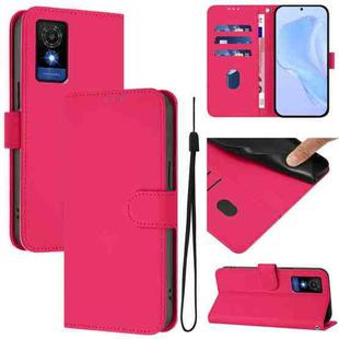 For TCL 501 Skin Feel Solid Color Leather Phone Case with Lanyard(Rose Red)