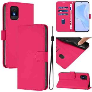 For TCL 502 Skin Feel Solid Color Leather Phone Case with Lanyard(Rose Red)