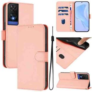 For TCL 505 Skin Feel Solid Color Leather Phone Case with Lanyard(Pink)