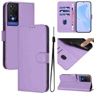 For TCL 505 Skin Feel Solid Color Leather Phone Case with Lanyard(Lavender Purple)