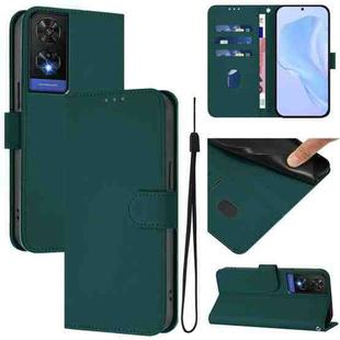 For TCL 505 Skin Feel Solid Color Leather Phone Case with Lanyard(Dark Green)