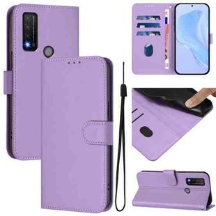 For TCL 20 R 5G Skin Feel Solid Color Leather Phone Case with Lanyard(Lavender Purple)