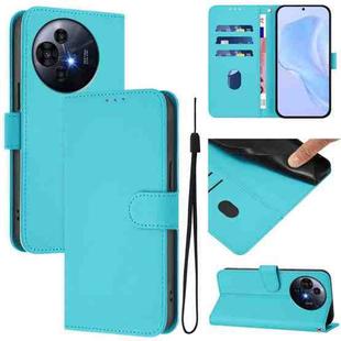 For TCL 50 Pro NxtPaper Skin Feel Solid Color Leather Phone Case with Lanyard(Lake Blue)