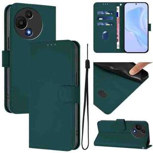 For TCL 605 / 60 SE Skin Feel Solid Color Leather Phone Case with Lanyard(Dark Green)