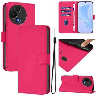 For TCL 605 / 60 SE Skin Feel Solid Color Leather Phone Case with Lanyard(Rose Red)