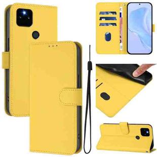 For Google Pixel 5a Skin Feel Solid Color Leather Phone Case with Lanyard(Lemon Yellow)