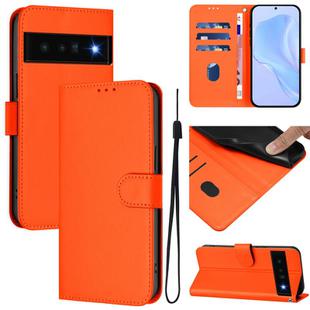 For Google Pixel 6 Pro Skin Feel Solid Color Leather Phone Case with Lanyard(Orange)