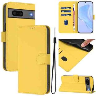For Google Pixel 7 Skin Feel Solid Color Leather Phone Case with Lanyard(Lemon Yellow)