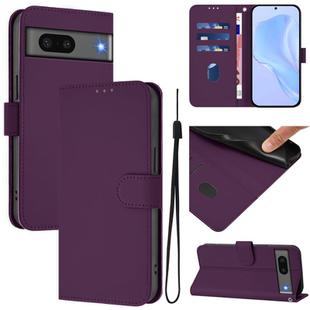For Google Pixel 7 Skin Feel Solid Color Leather Phone Case with Lanyard(Violet)
