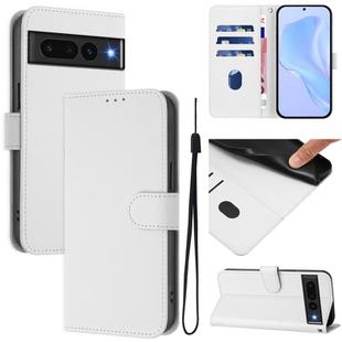 For Google Pixel 7 Pro Skin Feel Solid Color Leather Phone Case with Lanyard(White)