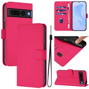 For Google Pixel 7 Pro Skin Feel Solid Color Leather Phone Case with Lanyard(Rose Red)