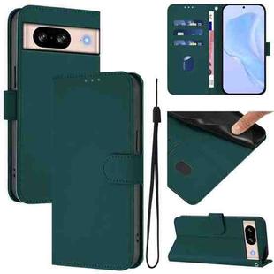 For Google Pixel 8 Skin Feel Solid Color Leather Phone Case with Lanyard(Dark Green)