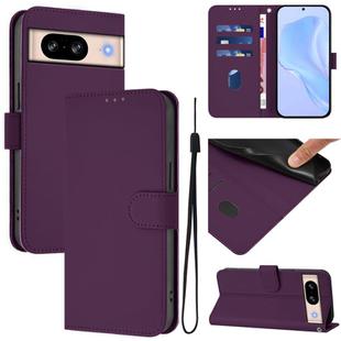 For Google Pixel 8 Skin Feel Solid Color Leather Phone Case with Lanyard(Violet)