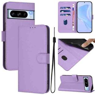 For Google Pixel 8 Pro Skin Feel Solid Color Leather Phone Case with Lanyard(Lavender Purple)