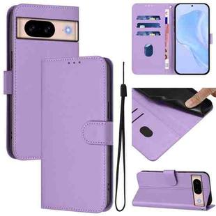 For Google Pixel 8a Skin Feel Solid Color Leather Phone Case with Lanyard(Lavender Purple)