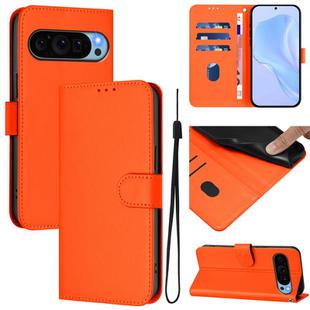 For Google Pixel 9 Pro XL Skin Feel Solid Color Leather Phone Case with Lanyard(Orange)