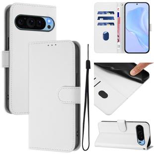 For Google Pixel 9 Pro XL Skin Feel Solid Color Leather Phone Case with Lanyard(White)