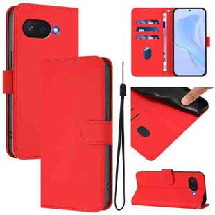 For Google Pixel 9a Skin Feel Solid Color Leather Phone Case with Lanyard(Red)