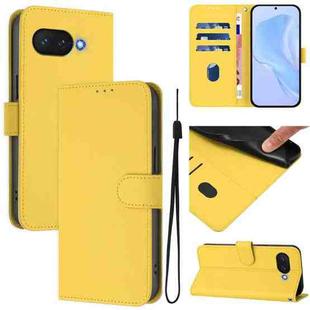 For Google Pixel 9a Skin Feel Solid Color Leather Phone Case with Lanyard(Lemon Yellow)