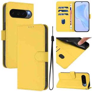 For Google Pixel 10 / 10 Pro Skin Feel Solid Color Leather Phone Case with Lanyard(Lemon Yellow)