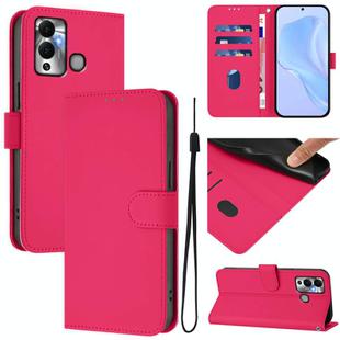For Infinix Hot 12 Play Skin Feel Solid Color Leather Phone Case with Lanyard(Rose Red)