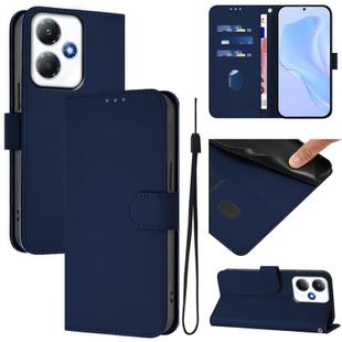 For Infinix Hot 30 Play NFC 4G Skin Feel Solid Color Leather Phone Case with Lanyard(Navy Blue)