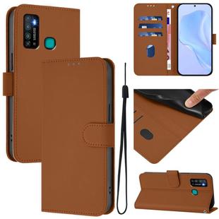 For Infinix Hot 9 / 9 Pro Skin Feel Solid Color Leather Phone Case with Lanyard(Brown)