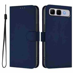 For Infinix Smart 10 Plus Skin Feel Solid Color Leather Phone Case with Lanyard(Navy Blue)
