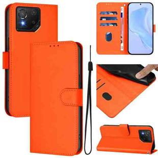 For Asus ROG Phone 8 / 8 Pro Skin Feel Solid Color Leather Phone Case with Lanyard(Orange)