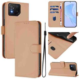 For Asus ROG Phone 8 / 8 Pro Skin Feel Solid Color Leather Phone Case with Lanyard(Nude)